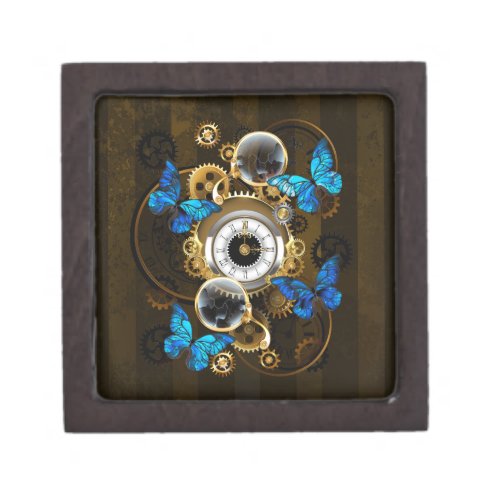 Steampunk Gears and Blue Butterflies Gift Box