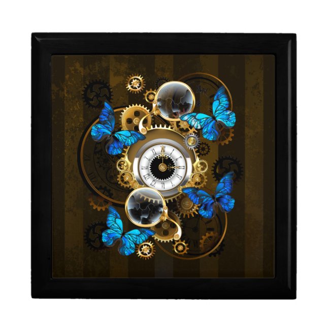 Steampunk Gears and Blue Butterflies Gift Box (Front)