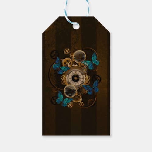 Steampunk Gears and Blue Butterflies Gift Tags