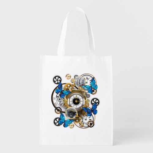 Steampunk Gears and Blue Butterflies Grocery Bag