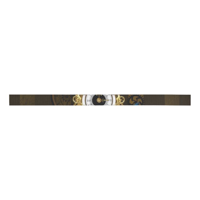 Steampunk Gears and Blue Butterflies Grosgrain Ribbon (Front)