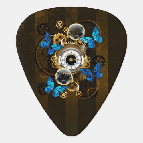 Steampunk Gears and Blue Butterflies Guitar Pick