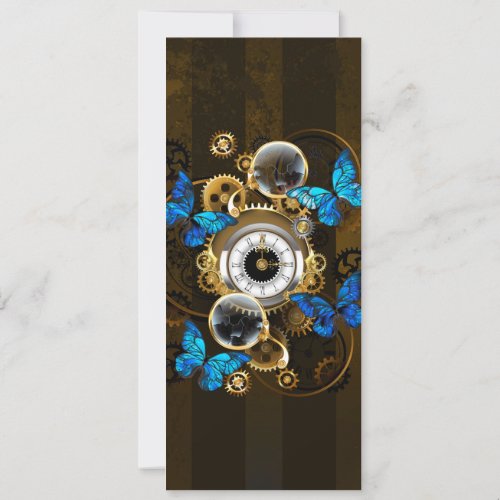 Steampunk Gears and Blue Butterflies Holiday Card