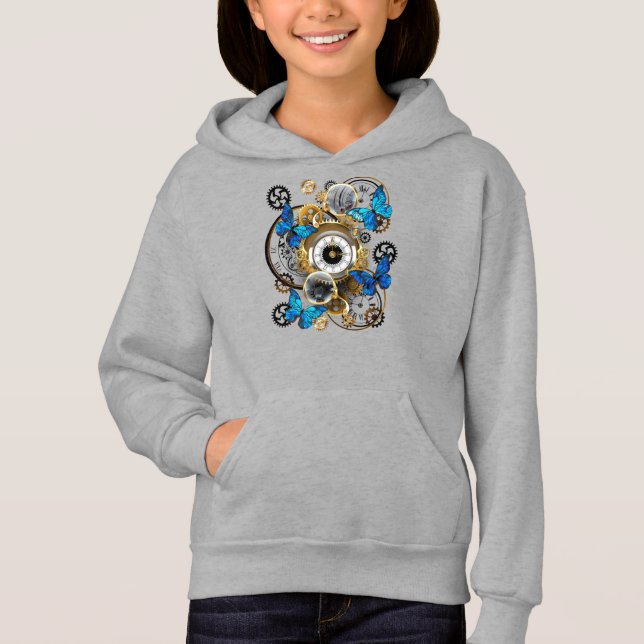 Steampunk Gears and Blue Butterflies Hoodie (Front)