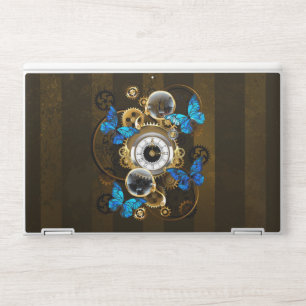 Steampunk Gears and Blue Butterflies HP Laptop Skin