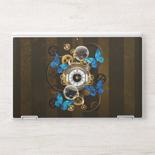 Steampunk Gears and Blue Butterflies HP Laptop Skin (Front)