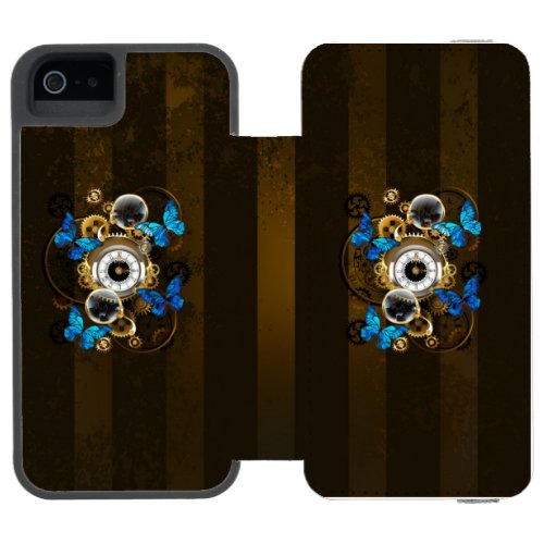 Steampunk Gears and Blue Butterflies iPhone SE55s Wallet Case