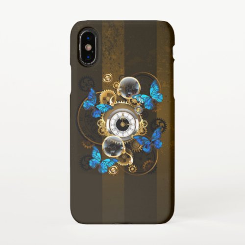 Steampunk Gears and Blue Butterflies iPhone X Case