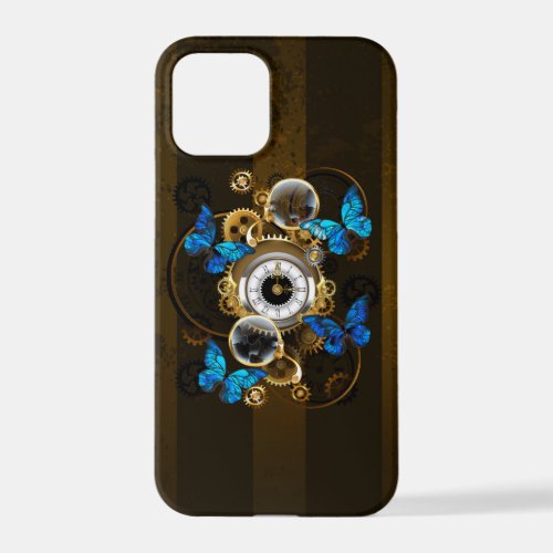 Steampunk Gears and Blue Butterflies iPhone 12 Pro Case