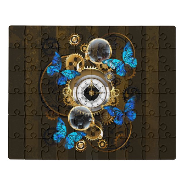 Steampunk Gears and Blue Butterflies Jigsaw Puzzle (Puzzle Horizontal)