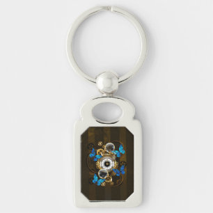 Steampunk Gears and Blue Butterflies Keychain