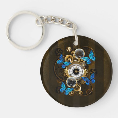 Steampunk Gears and Blue Butterflies Keychain