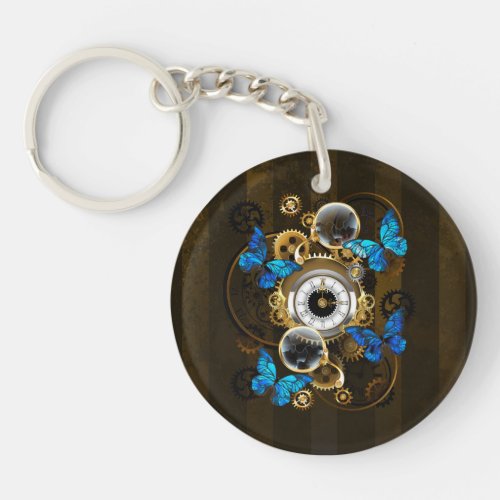 Steampunk Gears and Blue Butterflies Keychain