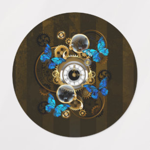 Steampunk Gears and Blue Butterflies Kids' Labels