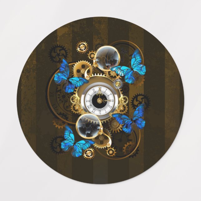 Steampunk Gears and Blue Butterflies Kids' Labels (Design 1)