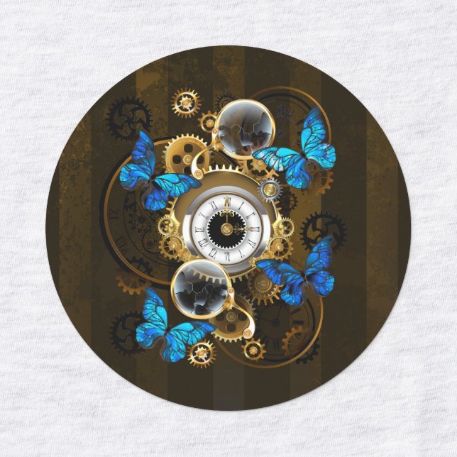 Steampunk Gears and Blue Butterflies Kids' Labels (Design 1)