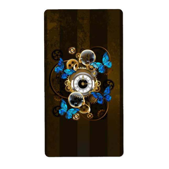 Steampunk Gears and Blue Butterflies Label (Front)