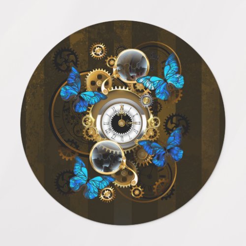 Steampunk Gears and Blue Butterflies Labels