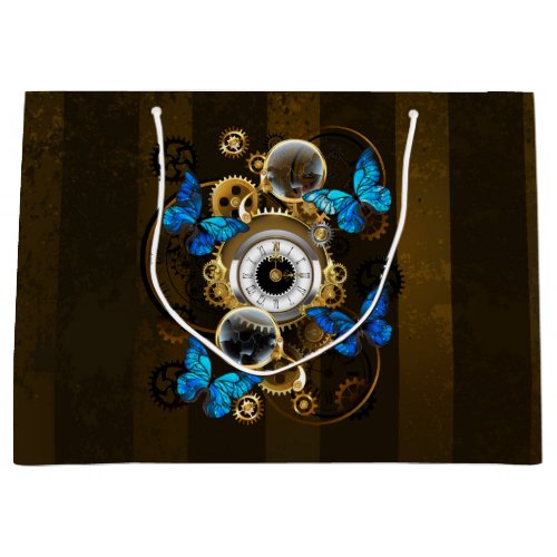 Steampunk Gears and Blue Butterflies Large Gift Bag