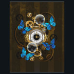 Steampunk Gears and Blue Butterflies Letterhead<br><div class="desc">Composition of round steampunk clock with black Roman numeral dial,  decorated with gold and brass gears,  blue Morpho butterflies and damaged lenses on brown striped background. Steampunk style.</div>