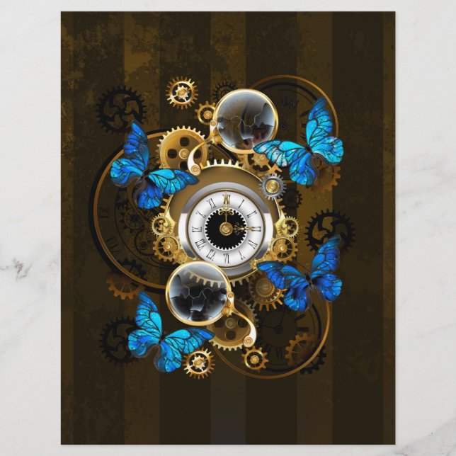 Steampunk Gears and Blue Butterflies Letterhead (Front)