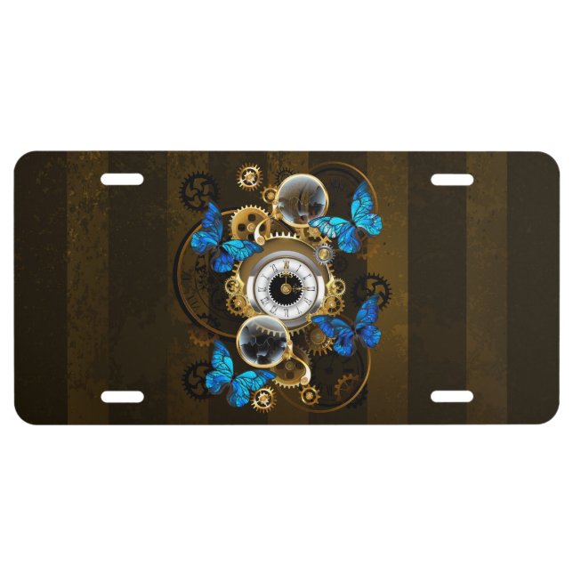 Steampunk Gears and Blue Butterflies License Plate (Front)