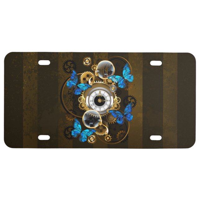 Steampunk Gears and Blue Butterflies License Plate (Front)