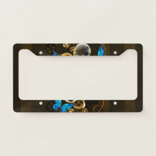 Steampunk Gears and Blue Butterflies License Plate Frame