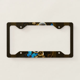 Steampunk Gears and Blue Butterflies License Plate Frame