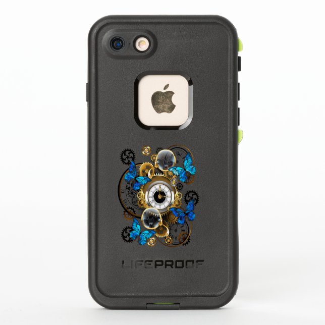 Steampunk Gears and Blue Butterflies LifeProof iPhone Case (Back)