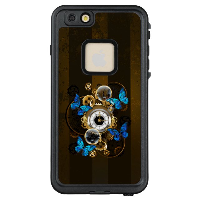 Steampunk Gears and Blue Butterflies LifeProof iPhone Case (Back)