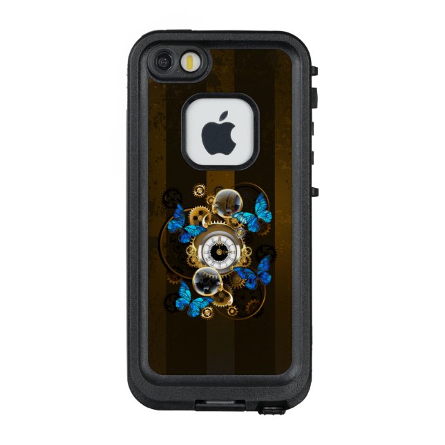 Steampunk Gears and Blue Butterflies LifeProof iPhone Case (Back)
