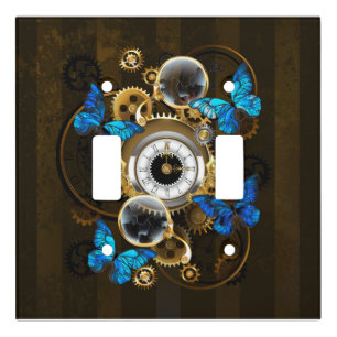 Steampunk Gears and Blue Butterflies Light Switch Cover