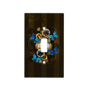 Steampunk Gears and Blue Butterflies Light Switch Cover