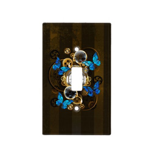 Steampunk Gears and Blue Butterflies Light Switch Cover