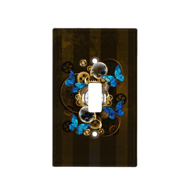 Steampunk Gears and Blue Butterflies Light Switch Cover (Front)