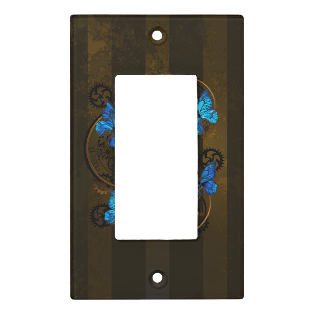 Steampunk Gears and Blue Butterflies Light Switch Cover (Front)