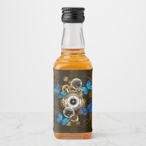 Steampunk Gears and Blue Butterflies Liquor Bottle Label