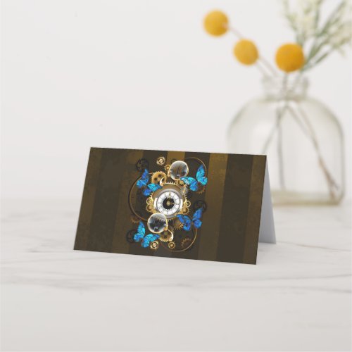 Steampunk Gears and Blue Butterflies Loyalty Card