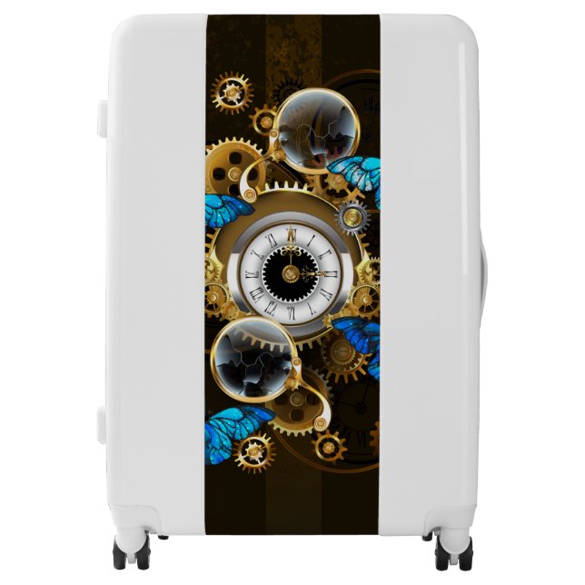 Steampunk Gears and Blue Butterflies Luggage (Front)