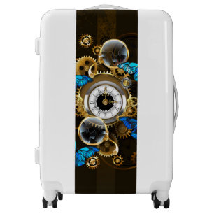 Steampunk Gears and Blue Butterflies Luggage