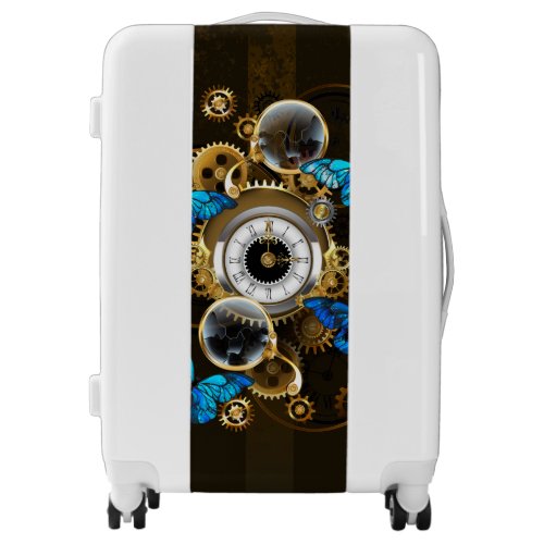 Steampunk Gears and Blue Butterflies Luggage