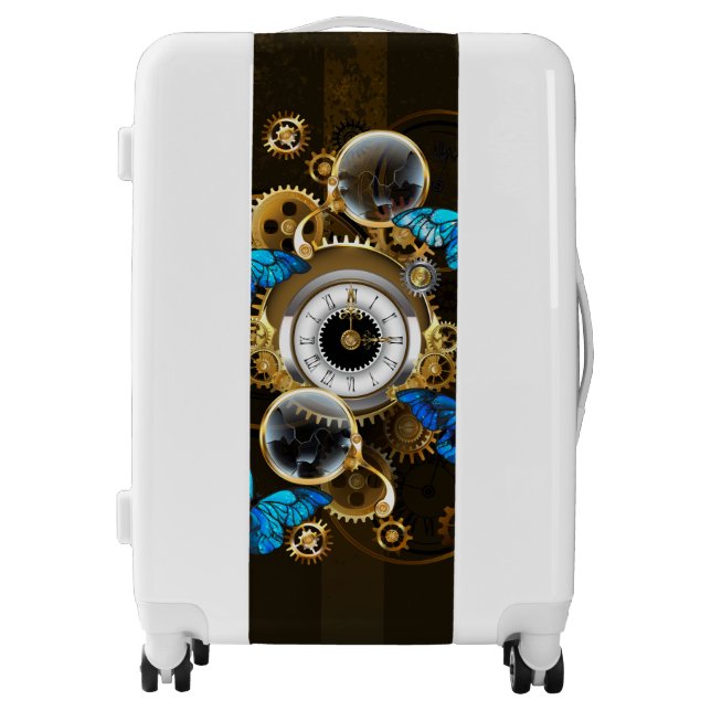 Steampunk Gears and Blue Butterflies Luggage (Front)