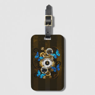 Steampunk Gears and Blue Butterflies Luggage Tag