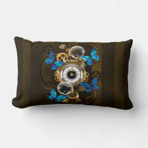 Steampunk Gears and Blue Butterflies Lumbar Pillow