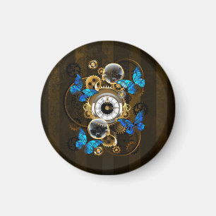 Steampunk Gears and Blue Butterflies Magnet