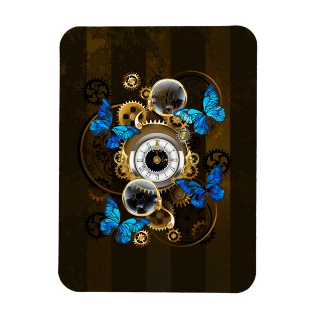 Steampunk Gears and Blue Butterflies Magnet (Vertical)