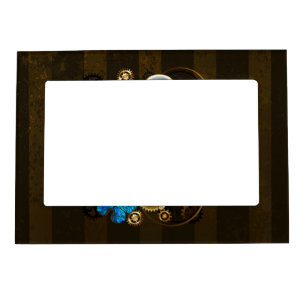 Steampunk Gears and Blue Butterflies Magnetic Frame