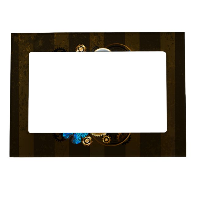 Steampunk Gears and Blue Butterflies Magnetic Frame (Front)