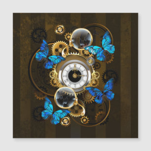Steampunk Gears and Blue Butterflies Magnetic Invitation